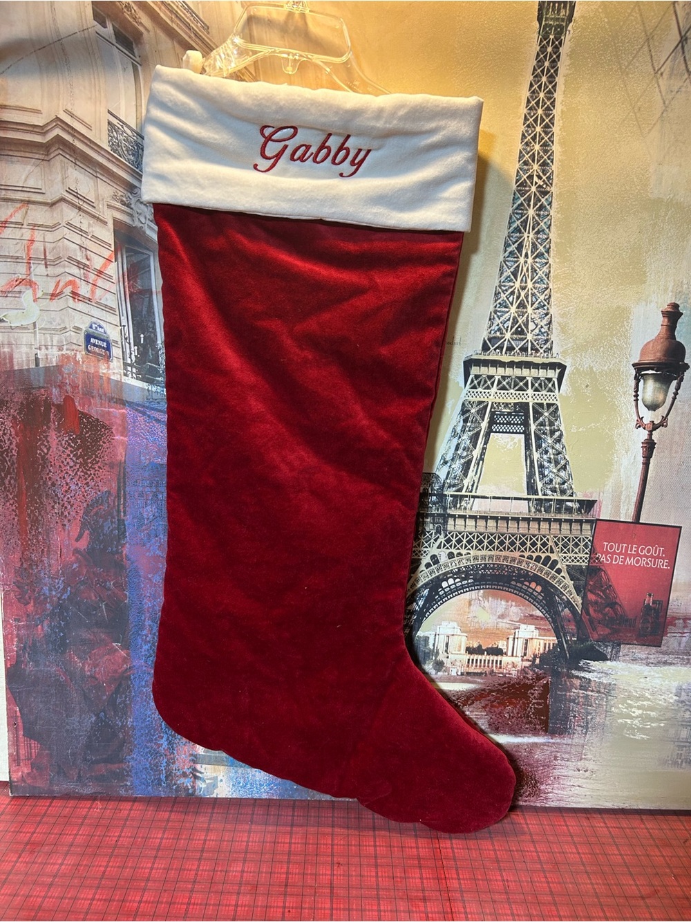 Pottery Barn stocking Gabby Christmas red velvet NWT classic new XL 32” - Picture 1 of 10